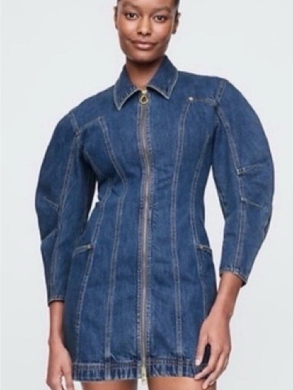 Denim Zip-Front Mini Dress - Blue